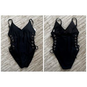 One Piece, Lace Up side, Black Swimwear/Swimsuit